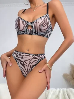 4 Colors Lingerie Sexy Black 2-Piece Leopard Bra Panty Sets