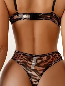 4 Colors Lingerie Sexy Black 2-Piece Leopard Bra Panty Sets