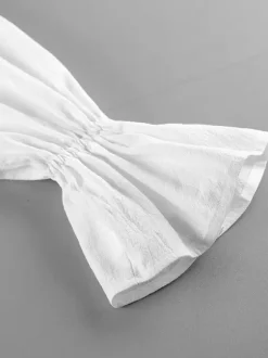 100% Cotton Blouse Women's Chic Boho Top - White Ruffle Neck Lantern Sleeve V Neck - Beach Vacation 2026