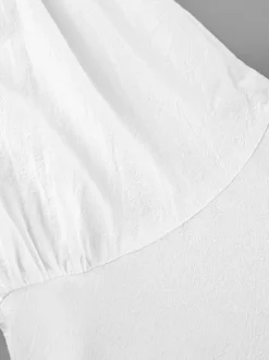 100% Cotton Blouse Women's Chic Boho Top - White Ruffle Neck Lantern Sleeve V Neck - Beach Vacation 2026