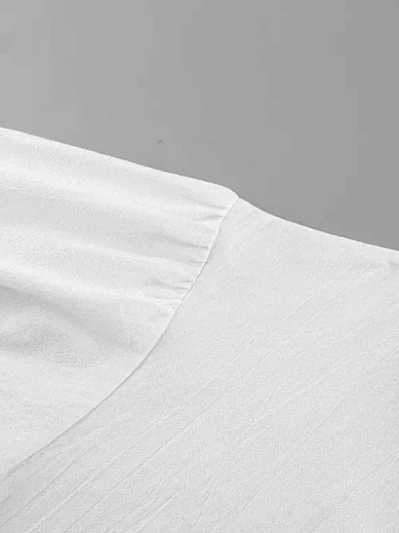 100% Cotton Blouse Women's Chic Boho Top - White Ruffle Neck Lantern Sleeve V Neck - Beach Vacation 2026