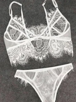 2 Piece Lingerie Women White Lace Bra With Panties