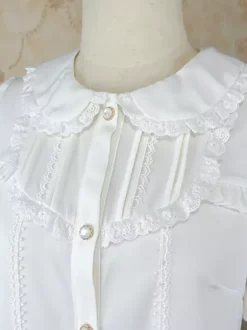 Academic Lolita Blouses Black Short Sleeves Ruffles Lace Lolita Top Lolita Shirt