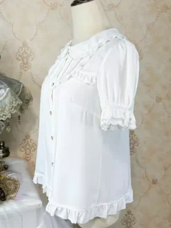 Academic Lolita Blouses Black Short Sleeves Ruffles Lace Lolita Top Lolita Shirt