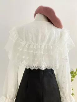 Academic Lolita Blouses Lolita Top Lace Ruffles Long Sleeves Blouse White Lolita Shirt