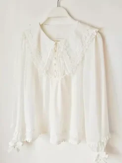 Academic Lolita Blouses Ruffles Lace Lolita Top Long Sleeves Blouse White Lolita Shirt