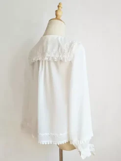 Academic Lolita Blouses Ruffles Lace Lolita Top Long Sleeves Blouse White Lolita Shirt