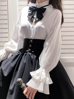 Academic Lolita Blouses Ruffles Long Sleeves Lolita Top Blouse White Lolita Shirt