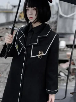 Academic Lolita Coats Black Coat Overcoat Polyester Spring Lolita Outwears