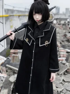 Academic Lolita Coats Black Coat Overcoat Polyester Spring Lolita Outwears