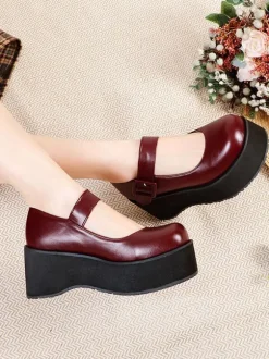 Academic Lolita Footwear Black Round Toe PU Leather Daily Casual Lolita Pumps
