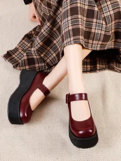 Academic Lolita Footwear Black Round Toe PU Leather Daily Casual Lolita Pumps