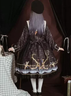 Academic Lolita OP Dress Blue Polyester Long Sleeve Bowkonts Lace Ruffles Sweet Lolita One Piece Dresses
