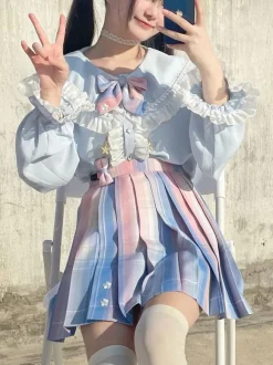 Academic Lolita SK Light Sky Blue Ombre Lolita Skirts