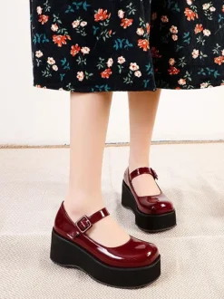 Academic Lolita Footwear Black Round Toe PU Leather Daily Casual Lolita Pumps