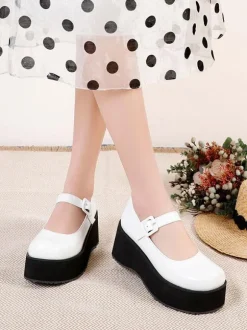 Academic Lolita Footwear Black Round Toe PU Leather Daily Casual Lolita Pumps