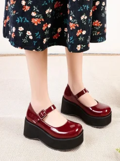 Academic Lolita Footwear Black Round Toe PU Leather Daily Casual Lolita Pumps