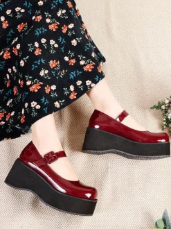Academic Lolita Footwear Black Round Toe PU Leather Daily Casual Lolita Pumps