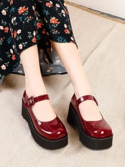 Academic Lolita Footwear Black Round Toe PU Leather Daily Casual Lolita Pumps