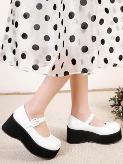 Academic Lolita Footwear Black Round Toe PU Leather Daily Casual Lolita Pumps
