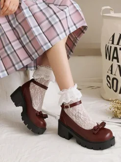 Academic Lolita Footwear Black Round Toe PU Leather Lolita Pumps