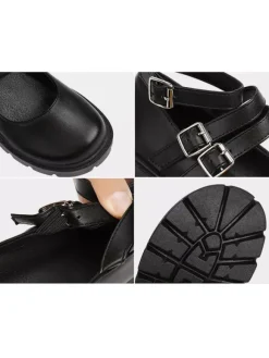 Academic Lolita Footwear Black Round Toe PU Leather Lolita Pumps