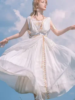 Academic Lolita Outfits White Embroidered Sleeveless Dress Cloak Accessory