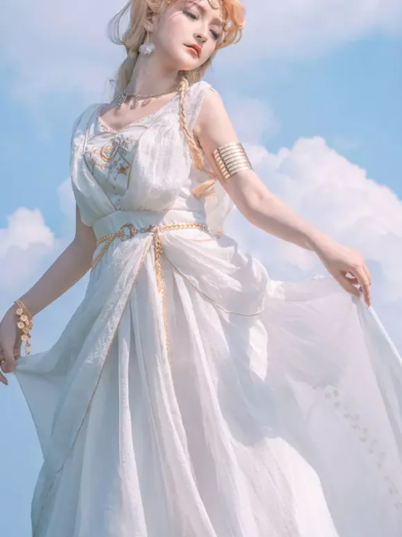 Academic Lolita Outfits White Embroidered Sleeveless Dress Cloak Accessory