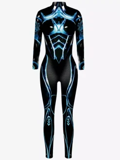 Adult Cyberpunk Zentai Robot Illusion Print Metallic Venice Carnival Skin Suit