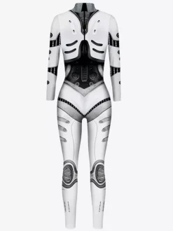Adult Cyberpunk Zentai Robot Illusion Print Metallic Venice Carnival Skin Suit