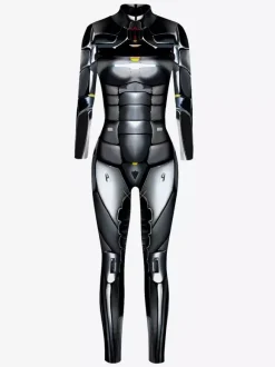 Adult Cyberpunk Zentai Robot Illusion Print Metallic Venice Carnival Skin Suit