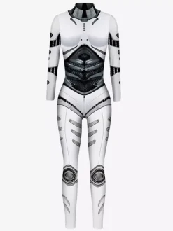 Adult Cyberpunk Zentai Robot Illusion Print Metallic Venice Carnival Skin Suit
