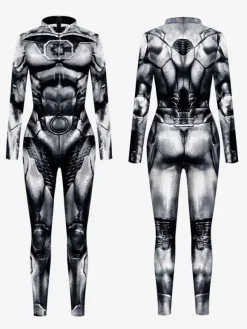 Adult Cyberpunk Zentai Robot Illusion Print Metallic Venice Carnival Skin Suit