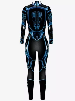 Adult Cyberpunk Zentai Robot Illusion Print Metallic Venice Carnival Skin Suit