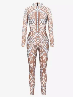 Adult Cyberpunk Zentai Robot Illusion Print Metallic Venice Carnival Skin Suit