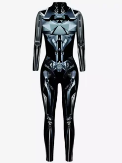 Adult Cyberpunk Zentai Robot Illusion Print Metallic Venice Carnival Skin Suit