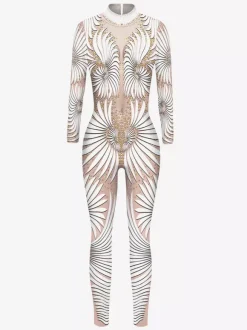 Adult Cyberpunk Zentai Robot Illusion Print Metallic Venice Carnival Skin Suit