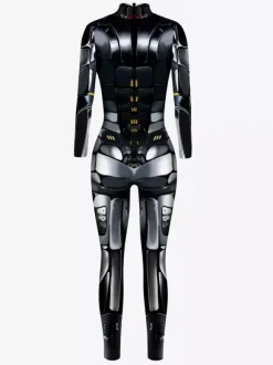 Adult Cyberpunk Zentai Robot Illusion Print Metallic Venice Carnival Skin Suit
