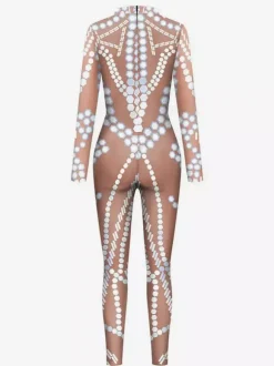 Adult Cyberpunk Zentai Robot Illusion Print Metallic Venice Carnival Skin Suit
