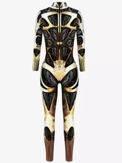 Adult Cyberpunk Zentai Robot Illusion Print Metallic Venice Carnival Skin Suit
