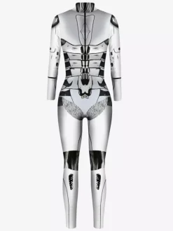 Adult Cyberpunk Zentai Robot Illusion Print Metallic Venice Carnival Skin Suit