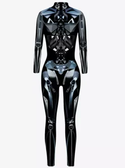 Adult Cyberpunk Zentai Robot Illusion Print Metallic Venice Carnival Skin Suit