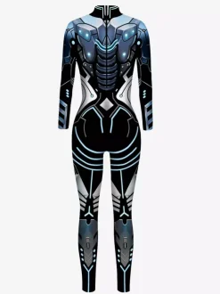 Adult Cyberpunk Zentai Robot Illusion Print Metallic Venice Carnival Skin Suit