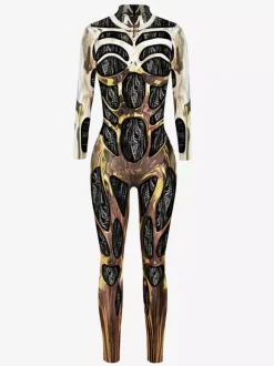 Adult Cyberpunk Zentai Robot Illusion Print Metallic Venice Carnival Skin Suit
