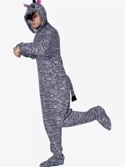 Adults Zebra Kigurumi Onesie Pajamas Black Polyester Jumpsuit Kigurumi Costumes