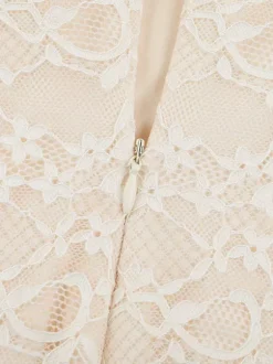 Aesthetic Lace Maxi Dress For Women - Apricot Ruched Bodycon Gown - Summer Wedding Guest Party Wear 2026