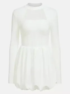 A-line Dress With Bubble Hem Mock Neck Long Sleeves Sheer Birthday Party Short Dress For Women 2026