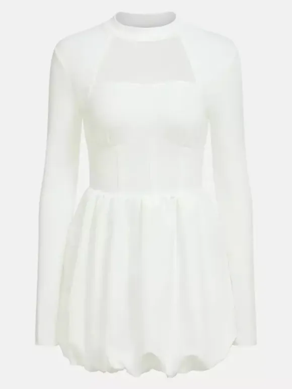 A-line Dress With Bubble Hem Mock Neck Long Sleeves Sheer Birthday Party Short Dress For Women 2026