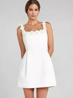 A-line Dress with Floral Embellishments No-sleeve Backless Birthday Party Mini Bud Dress For Women 2026