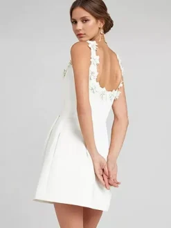 A-line Dress with Floral Embellishments No-sleeve Backless Birthday Party Mini Bud Dress For Women 2026